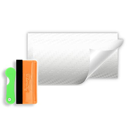 2Pcs 5"x10" White 3D Carbon Fiber Textured Vinyl Wrap Compatible with Chevy Bowtie Emblem Overlay Matte Sticker Sheet Film Decal Front Rear Free Tool Kit - color: White