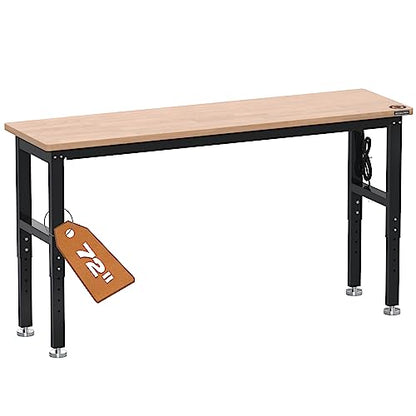 WORKPRO 72" Adjustable Workbench, Rubber Wood Top, 3000 LBS Capacity - size: 6FT workbench