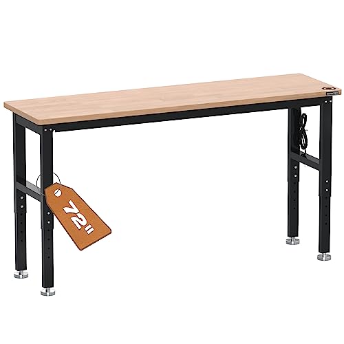 WORKPRO 72" Adjustable Workbench, Rubber Wood Top, 3000 LBS Capacity - size: 6FT workbench