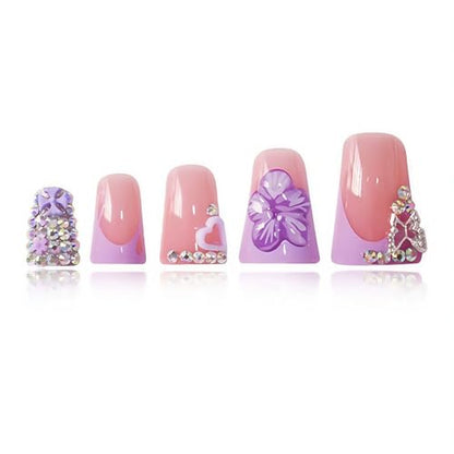 24Pcs Press on Nails Medium Duck Mouth Fake Nails Square French Tip False Nails Press Ons with 3D Flower and Rhinestones Designs Acrylic Nails Glossy Full Cover Artificial Nail for Women - color: Style-A18