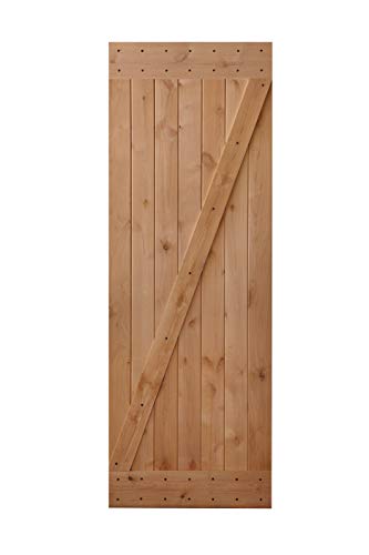 LUBANN Rustic Hardwood Barn Door Unfinished Knotty Alder Solid Wood Barn Door Slab (30X84 Z Brace) - size: 30X84 Z Brace