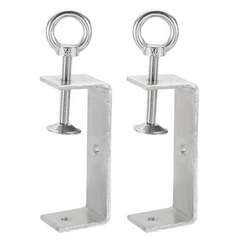 HARFINGTON 2 Pcs 304 Stainless Steel C Clamps 100mm Square Mini Tiger Clamp Adjustable Heavy Duty Metal U Clip with Eye Hook Screw for Woodworking Welding Mounting, Silver - size: 100mm