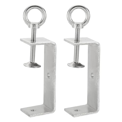 HARFINGTON 2 Pcs 304 Stainless Steel C Clamps 100mm Square Mini Tiger Clamp Adjustable Heavy Duty Metal U Clip with Eye Hook Screw for Woodworking Welding Mounting, Silver - size: 100mm