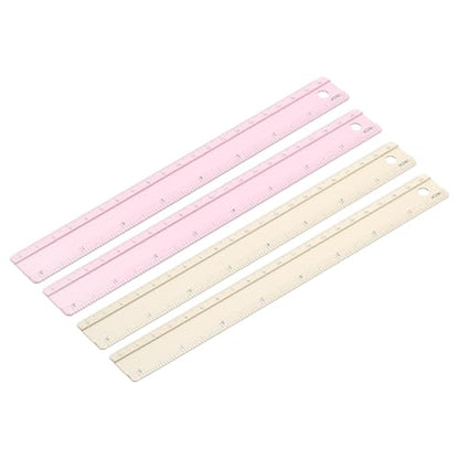 PATIKIL Metal Ruler 8 Inch/20cm, 4 Pcs Aluminum Straight Edge Ruler, Dual Scale Measuring Tool with Inch/Centimeter Scales & Hole for Math Office Drawing Engineering Home, Pink/Yellow - color: Pink/Yellow
