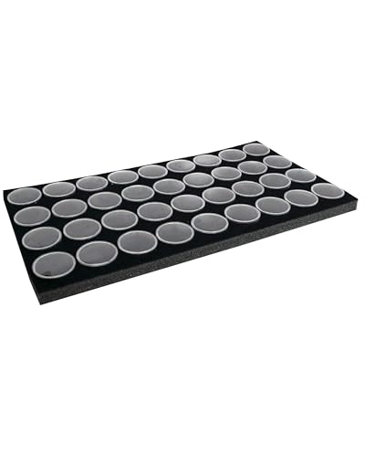 Novel Box 36 Medium Gem Jars with Black Foam Gemstone Tray 14.5x7.8x0.75 - color: Black Foam Liner with 36 Gem Jars