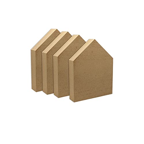 6 Inch 4 Pieces Unfinished Wooden House Shaped Blocks for Crafts Blank Wood House Freestanding Mother's Day Memorial Sign，1 Inch Thick MDF - size: 6 in