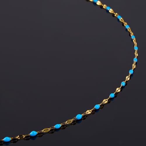 UMAOKANG Gold Plated Stainless Steel Blue Enamel Chain for Jewelry Making - color: Gold-Blue Enamel