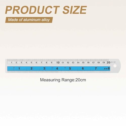 HARFINGTON 2pcs Metal Straight Ruler 20cm Metric SAE Aluminum Alloy Measuring Rulers Scale Tools with Hole for Measure Study Reading Classroom Office, Blue - color: Blue, size: 20cm