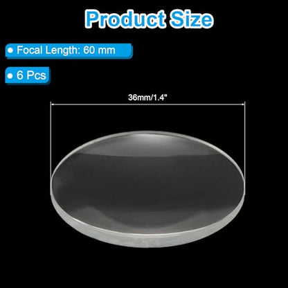 PATIKIL Concave Lens, 60mm Focal Length 36mm (1.4") Diameter Round Glass Magnifying Telescope Lens Trial Set Ground Edge for Lab Physics Class Optics Scientific Experiments, White, 6Pcs - size: 1.4inch