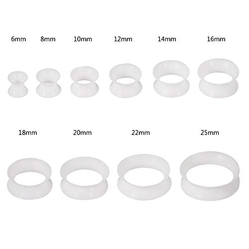 Oyaface 20 PCS Piercing Tunnel Set Soft/Hard Silicone Flesh Ear Plugs 2g-25mm Flexible Ear Stretching Gauge Expander - color: White(thin)