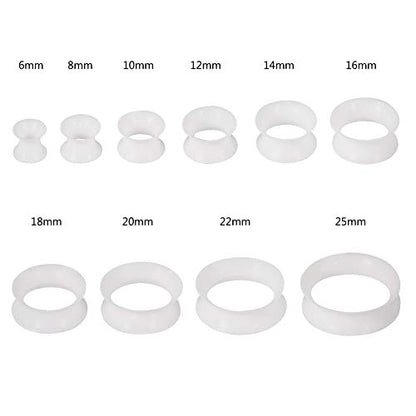 Oyaface 20 PCS Piercing Tunnel Set Soft/Hard Silicone Flesh Ear Plugs 2g-25mm Flexible Ear Stretching Gauge Expander - color: White(thin)
