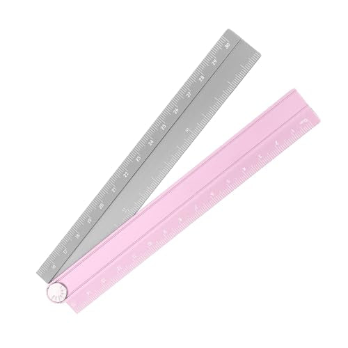 HARFINGTON Folding Straight Ruler 30cm Metric Aluminum Alloy Protractor Foldable Angle Ruler Geometric Measuring Tool with Angle Line for Architects Artists Office, Pink Silver Tone - color: Pink/Silver Tone