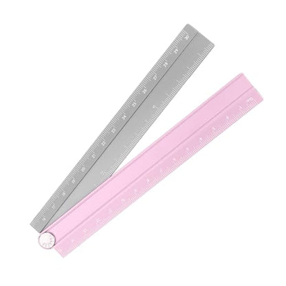 HARFINGTON Folding Straight Ruler 30cm Metric Aluminum Alloy Protractor Foldable Angle Ruler Geometric Measuring Tool with Angle Line for Architects Artists Office, Pink Silver Tone - color: Pink/Silver Tone