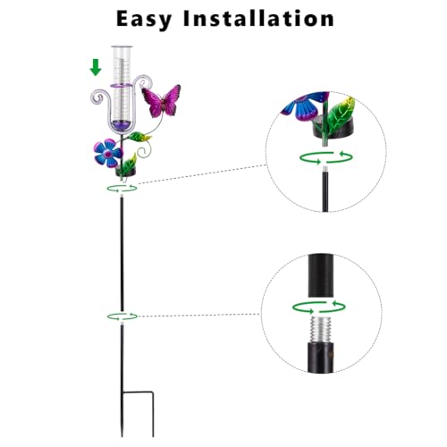 Stargarden Rain Gauge Outdoor, Solar Powered Rain Gauge - color: Butterfly