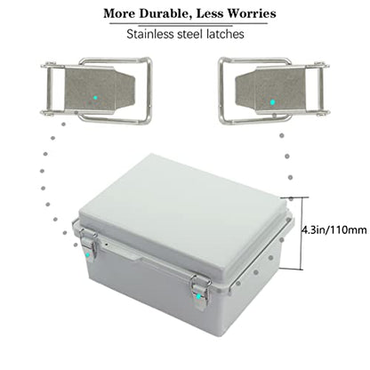 Zulkit Junction Box ABS Plastic Dustproof Waterproof IP67 Electrical Boxes Hinged Shell Outdoor Universal Project Enclosure Grey, Stainless Steel Buckles 8.7 x 6.7 x 4.3 Inch - size: 8.7"x6.7"x4.3" GC k
