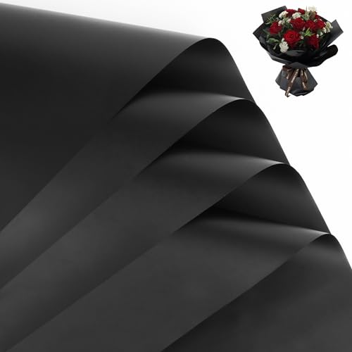 FUHITIM 20 Sheets Flower Waterproof Wrapping Paper (Black) - color: Misty Black
