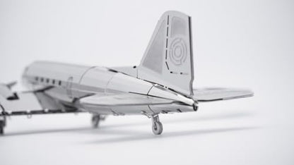 METAL-TIME Remarkable Douglas, Douglas DC-3 Model, 3D Metal Airplane Model Mechanical Building Kit, Unique Wind-Up Moving Mechanism, Stainless Steel DIY Construction with Toolbox - 146 Pieces.