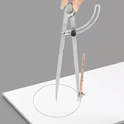 12 inch Compass for Geometry, Compass for Woodworking, Precision Woodworking Compass with Wing Divider and Pencil Holder, Large Compass for Geometry, Woodworking Compass, Drafting, Drawing Compass - size: 12in