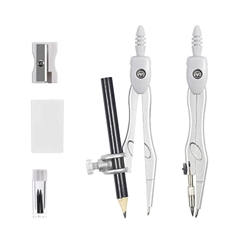 Vobou 10 pcs Math Geometry Set Student Supplies,Compass Kit Set (Grey） - color: White
