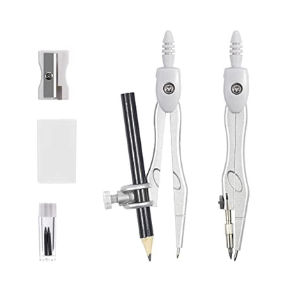 Vobou 10 pcs Math Geometry Set Student Supplies,Compass Kit Set (Grey） - color: White