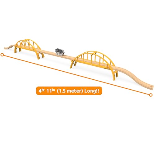 ORBRIUM Super Long Double Span Arch Bridge Almost 5 Ft Long for Wooden Railway Wood Train Tracks Compatible with Thomas, Brio, Chuggington, Melissa and Doug, Imaginarium Wooden Train