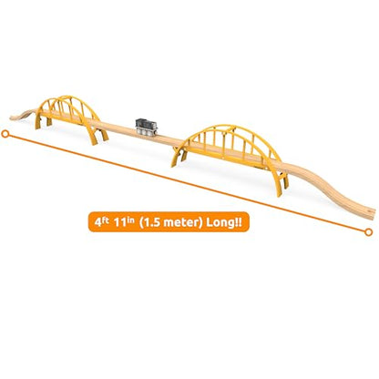 ORBRIUM Super Long Double Span Arch Bridge Almost 5 Ft Long for Wooden Railway Wood Train Tracks Compatible with Thomas, Brio, Chuggington, Melissa and Doug, Imaginarium Wooden Train