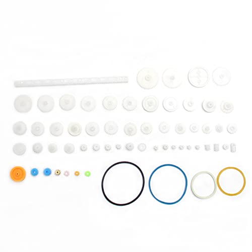 Fielect 60Pcs Plastic Gear Kit DC Motor Gears Kit DIY Gear Assortment Accessories Set for Motor Robot Various Gear Axle Belt Bushings - color: 60pcs