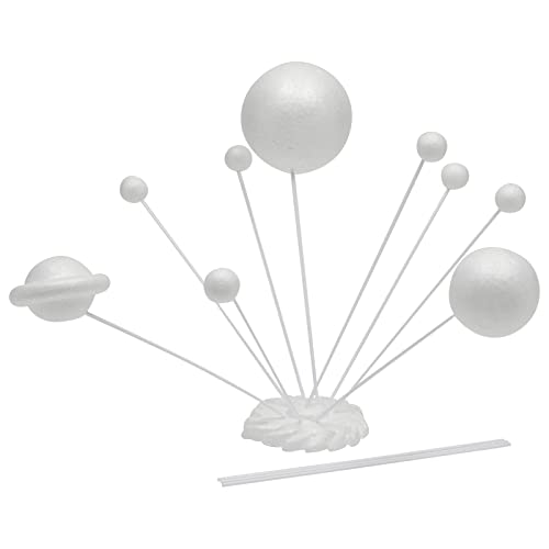 12-Piece 3D Solar System Model Kit - 12 Pcs White Foam Balls & Dowels - DIY Solar System Project & Kids Toys - Foam Planets to Paint & Painting Kit for Science Coloring Fun for Kids