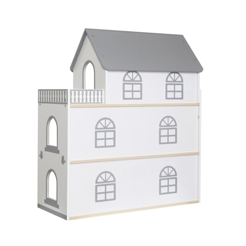 Wooden Dream Playhouse for Girls with Balcony,Doll House for Kids with Furniture,DIY Pretend Play House Toy, Children Dollhouses Toys with 12 PCS Accessories,Birthday Gifts for Boys Girls Ages 3+