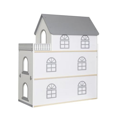 Wooden Dream Playhouse for Girls with Balcony,Doll House for Kids with Furniture,DIY Pretend Play House Toy, Children Dollhouses Toys with 12 PCS Accessories,Birthday Gifts for Boys Girls Ages 3+