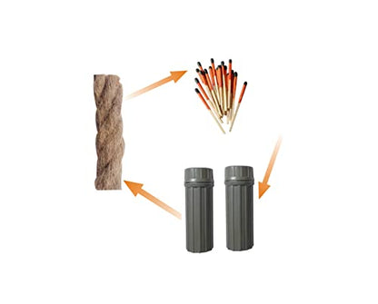 eGreen 20-100 Windproof Stormproof Matches Waterproof Cases & Rope Options - style: 2 X Container Matches + Wax Rope