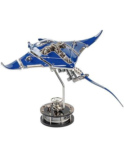 Robotic Manta Ray Metal Model, Electric Bionic Swimming Motion, Creative Art Display Sculpture, Trendy Collectible Toy Gift for Adults, Birthday Christmas Desk Decor (Blue) - color: Blue