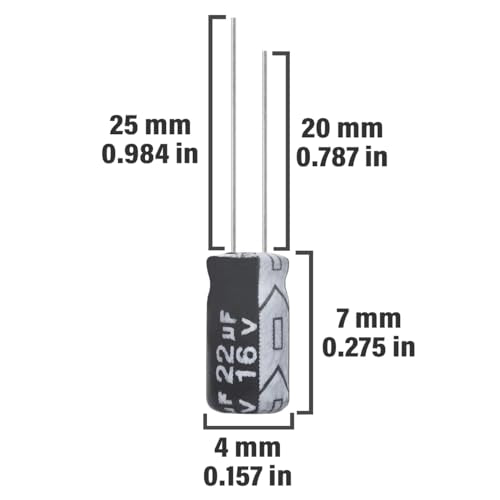 22uF 16V 4x7mm Electrolytic Capacitor 22 UF MFD 16 Volt 0.16x0.28in Aluminum Capacitors (Pack of 20) - style: 22uF 16V 4x7MM