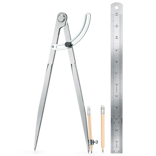 WORKLION Woodworking Compass Geometry Tool - Professional Locking Drafting Compass with Pencil Holder - 12 Inch Metal Geometry Compass for Drawing Circles and Geometry. - size: 12 Inch