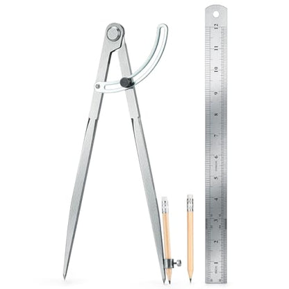 WORKLION Woodworking Compass Geometry Tool - Professional Locking Drafting Compass with Pencil Holder - 12 Inch Metal Geometry Compass for Drawing Circles and Geometry. - size: 12 Inch
