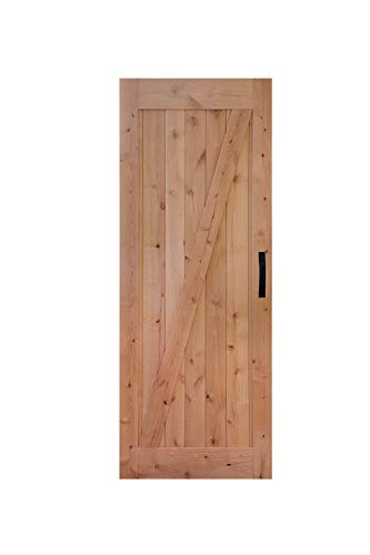 LUBANN 32 in. x 84 in. Urban Style Framed Z-Brace Barn Door Unfinished Hardwood Knotty Alder Solid Wood Dissembled Barn Door Slab with Hardware - size: 32X84 Z Brace