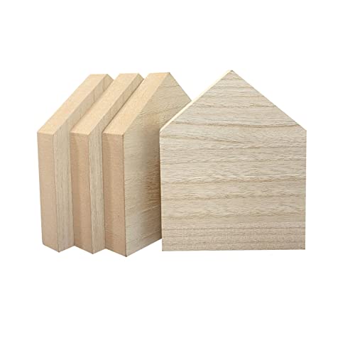 6 Inch 4 Pieces Unfinished Wooden House Shaped Blocks for Crafts Blank Wood House Freestanding Mother's Day Memorial Sign，1 Inch Thick MDF - size: 6 in
