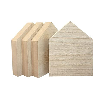 6 Inch 4 Pieces Unfinished Wooden House Shaped Blocks for Crafts Blank Wood House Freestanding Mother's Day Memorial Sign，1 Inch Thick MDF - size: 6 in