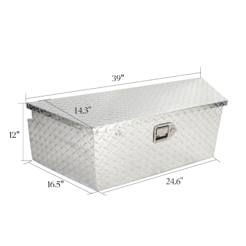 BLACKHORSE-RACING 39" Aluminum Diamond Plate Trailer Tongue Box, Silver - color: Silver, size: 39"(L) x 16.5"(W) x 12"(H)-Diamond Plate