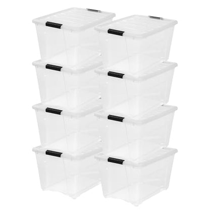 IRIS USA 54 Qt Stackable Plastic Storage Bins with Lids, 8 Pack - BPA-Free, Made in USA - See-Through Organizing Solution, Latches, Durable Nestable Containers, Secure Pull Handle - Clear - size: 54 Qt, style: 8 Pack