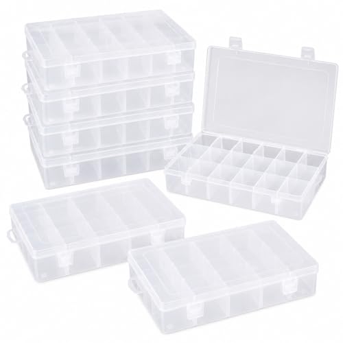 APACALI 6 Pack Plastic Organizer Box with Dividers, 18 Grids Clear Tackle Box Organizer, Adjustable Compartment Storage Boxes for Beads, Jewelry, Crafts, Fishing Lures, Screws and Small Parts - color: 18 Grids - 6PCS