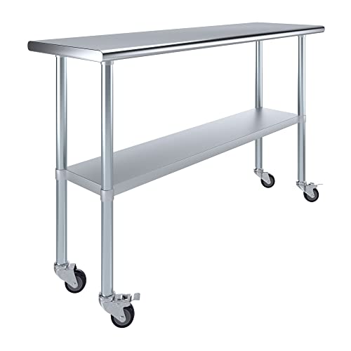 AmGood 18 in. x 60 in. Stainless Steel Work Table with Wheels | Metal Kitchen Food Prep Table | NSF - size: 60 in. Long x 18 in. Deep with Wheels