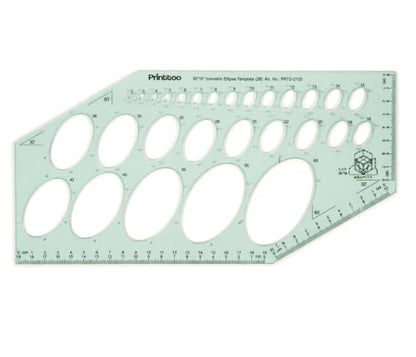 Printtoo Ellipse Template 29.5 x 14.5 cm, 2 mm Acrylic Oval Drafting Stencil with 28 Metric Ellipse Cutouts, 30/60 Degree Guides, Measuring Ruler for Engineering Architecture Design - color: Series-PRTD-2120