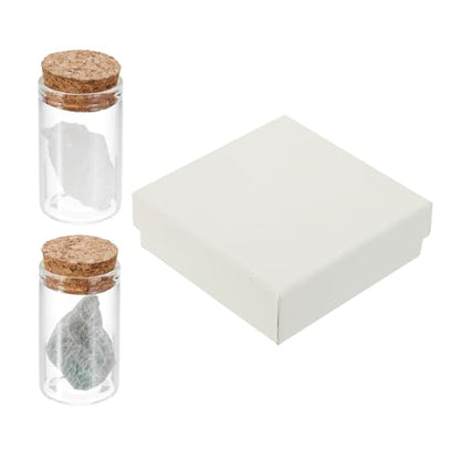 uxcell 2Pcs Crystal Gemstone Bottles, Natural Crystal Stone Bulk with Glass Display Jar Mini Stuff Collectible Adornments for Home Office Centerpiece Collection Gift, White/Light Blue - color: White/Light Blue