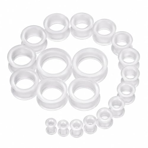Oyaface 20 PCS Piercing Tunnel Set Soft/Hard Silicone Flesh Ear Plugs 2g-25mm Flexible Ear Stretching Gauge Expander - color: Clear