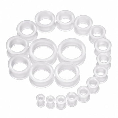 Oyaface 20 PCS Piercing Tunnel Set Soft/Hard Silicone Flesh Ear Plugs 2g-25mm Flexible Ear Stretching Gauge Expander - color: Clear