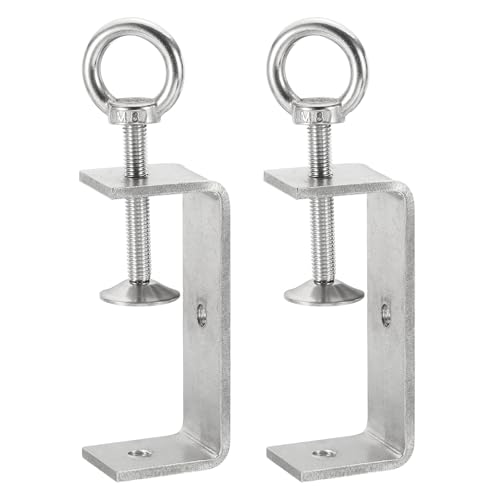 HARFINGTON 2 Pcs 304 Stainless Steel C Clamps 85mm Square Mini Tiger Clamp Adjustable Heavy Duty Metal U Clip with Eye Hook Screw for Woodworking Welding Mounting, Silver - size: 85mm