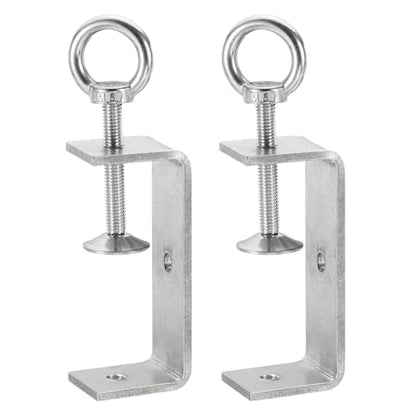 HARFINGTON 2 Pcs 304 Stainless Steel C Clamps 85mm Square Mini Tiger Clamp Adjustable Heavy Duty Metal U Clip with Eye Hook Screw for Woodworking Welding Mounting, Silver - size: 85mm