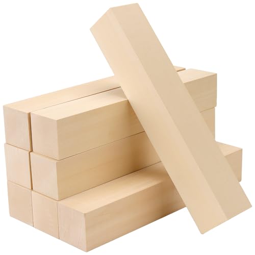 SHEUTSAN 8 Pieces Unfinished Basswood Blocks, 12 x 2 x 2 Inch Wood Carving Blocks for Crafts