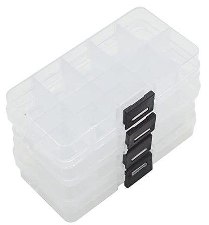 Yansanido 4 Pcs 10 Grids 5 Inch x 2.5 Inch Adjustable Small Removable Plastic Jewelry Organizer Divider Storage Box Jewelry Earring Tool Containers (Clear Black) - color: Clear Black
